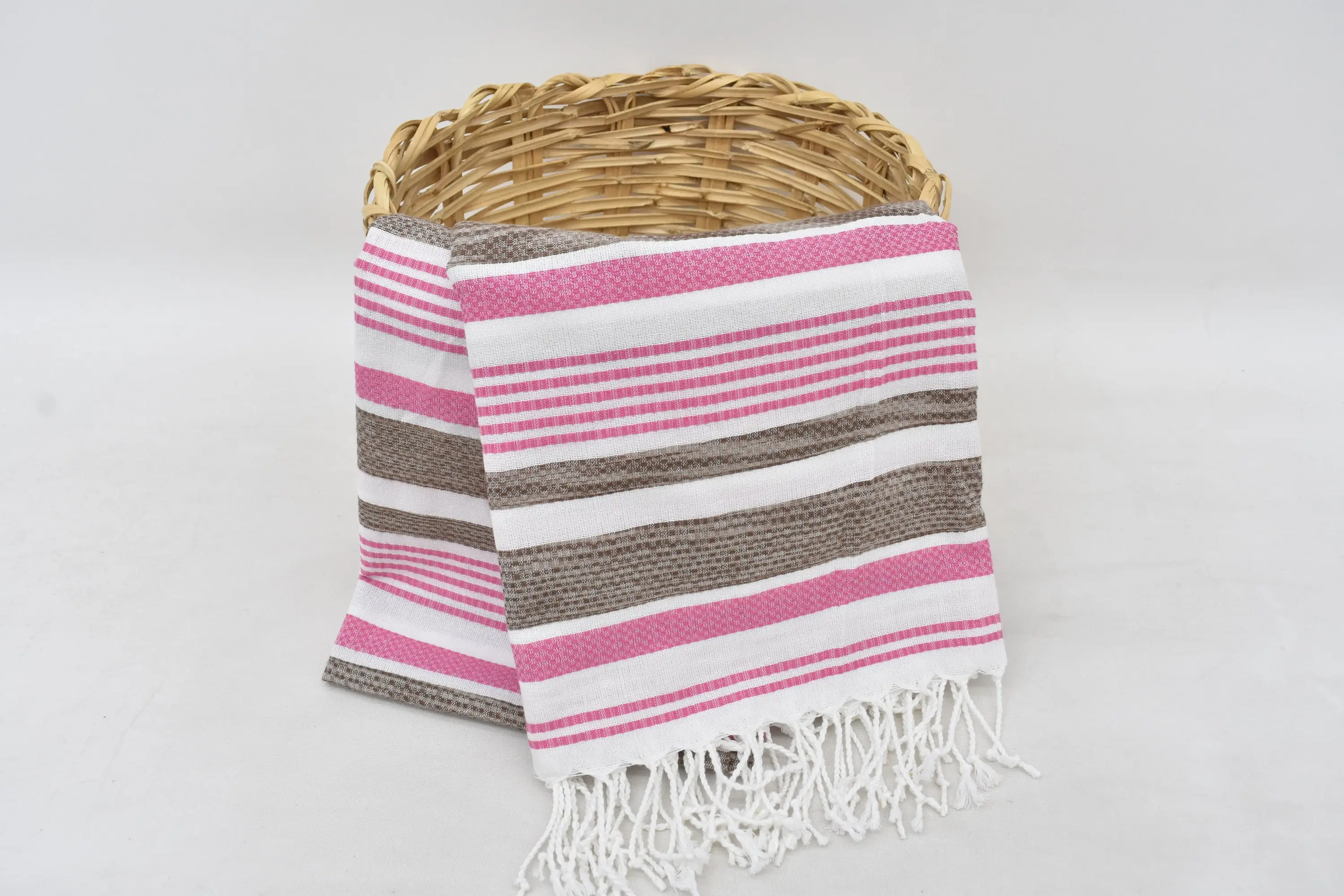 Beach Towel Monogram Pink-Brown Striped Organic Cotton, 70x40 Inches - 1
