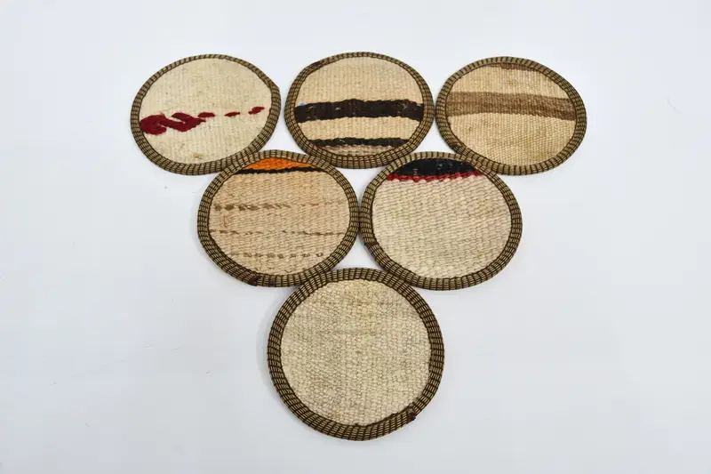 Bohemian Round Coaster Set, Beige and Brown Coasters