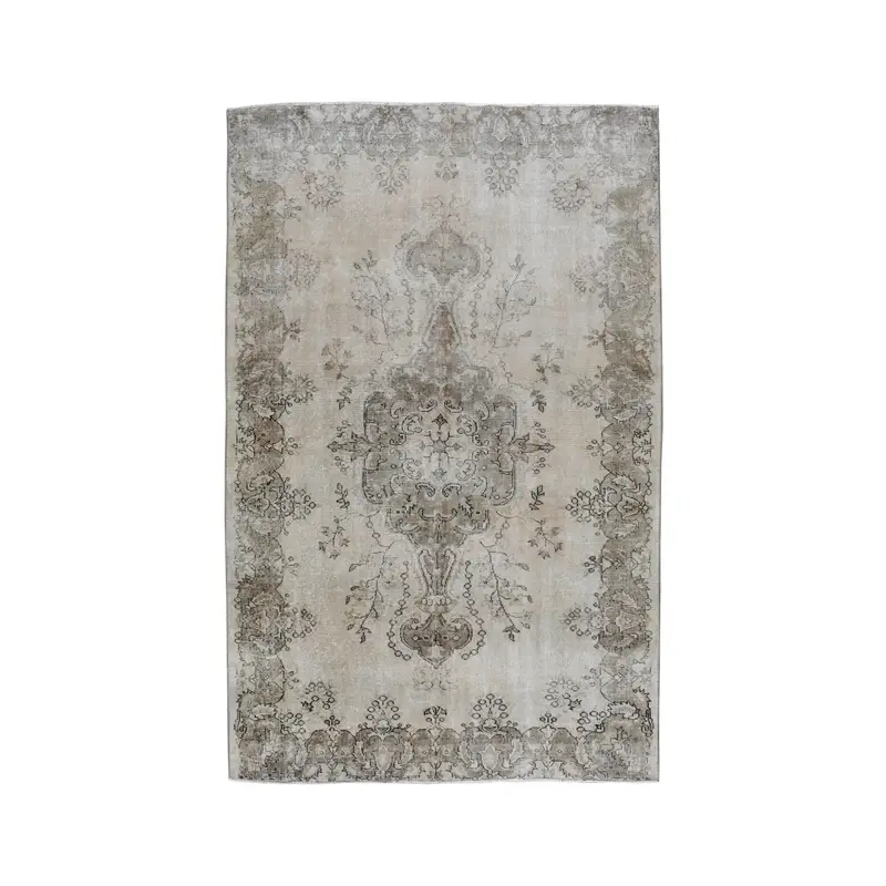 5.7x9 ft Rug, Vintage Turkish Large Rug, Gray Oushak Wool Rug - 1