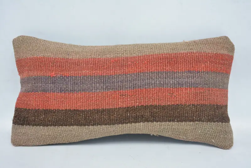 Antique Pillows, Cushion Cover, 8x16 Red Pillow, Square Throw Pillow, Kilim Pillow Cover, Vintage Pillow, Bolster Throw Pillow Sham - 1