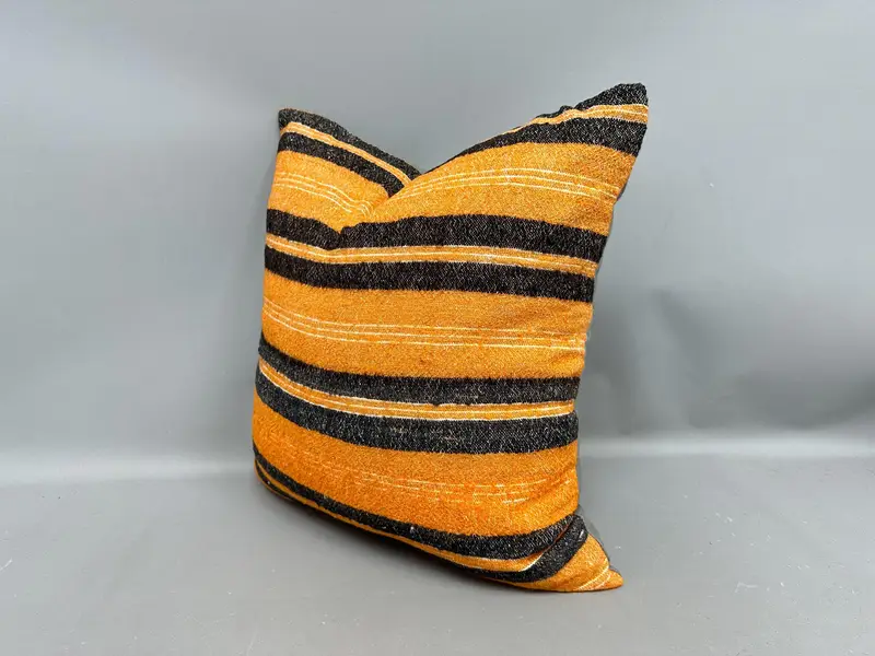 Kilim Rug Pillow Sham, Retro Pillow Cover, 20x20 Orange Cushion, Pillow for Couch, Boho Pillow, Throw Kilim Pillow, Pillow Cover - 3