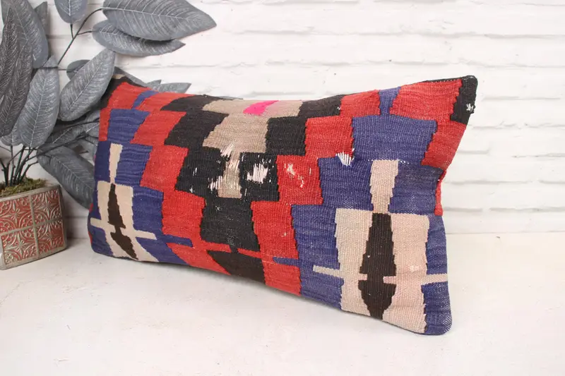 Cotton Cushion Cover, Cushion, Tribal Cushion, 12x24 Red Pillow Cover, Kilim Pillow, Pillow for Couch, Gift Pillow, Nomadic Pillow Sham - 4