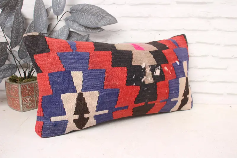 Cotton Cushion Cover, Cushion, Tribal Cushion, 12x24 Red Pillow Cover, Kilim Pillow, Pillow for Couch, Gift Pillow, Nomadic Pillow Sham - 3