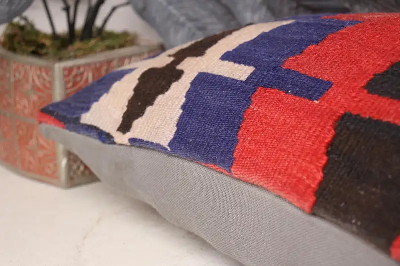 Cotton Cushion Cover, Cushion, Tribal Cushion, 12x24 Red Pillow Cover, Kilim Pillow, Pillow for Couch, Gift Pillow, Nomadic Pillow Sham - 7