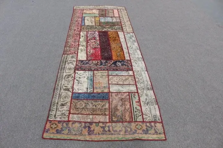 Vintage Rug, 3.1x8.7 ft Runner Rug, Red Blue Wool Rug - 1