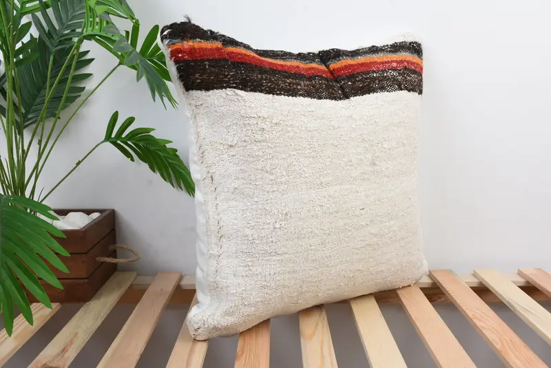 Home Decor Pillow, Handmade Throw Cushion Case, Kilim Cushion Sham, Ethnical Kilim Rug Pillow, Pillow, 20x20 White Cushion Case, Rustic Cushion Case - 5