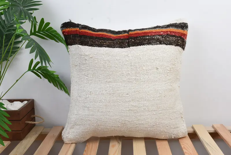 Home Decor Pillow, Handmade Throw Cushion Case, Kilim Cushion Sham, Ethnical Kilim Rug Pillow, Pillow, 20x20 White Cushion Case, Rustic Cushion Case - 1