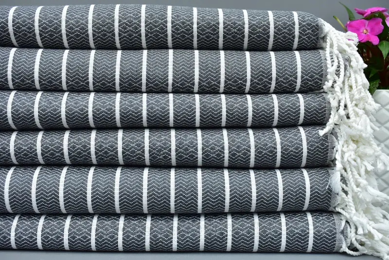 Beach Towel Monogram Turkish Cotton Dark Gray Stripes, 70x40 Inches