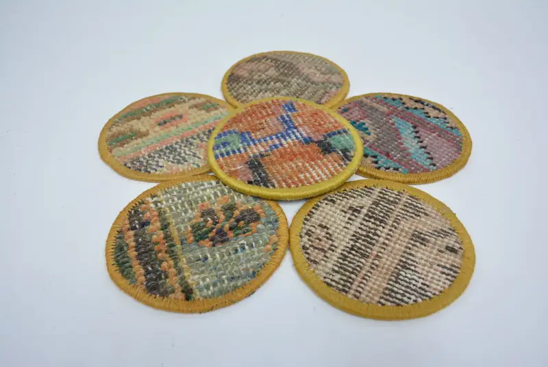 Orange and Green Kilim Coaster, Unique Boho Round Coaster