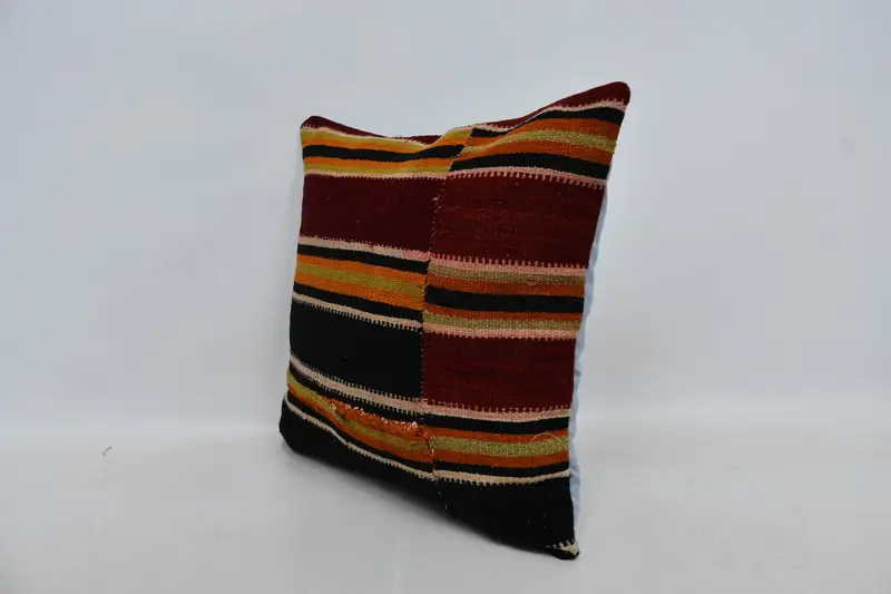 Kilim Cushion Sham, Vintage Kilim Throw Pillow, Antique Pillows, Turkish Rugs Pillow, 20x20 Brown Cushion Case, Cushion Cover - 4