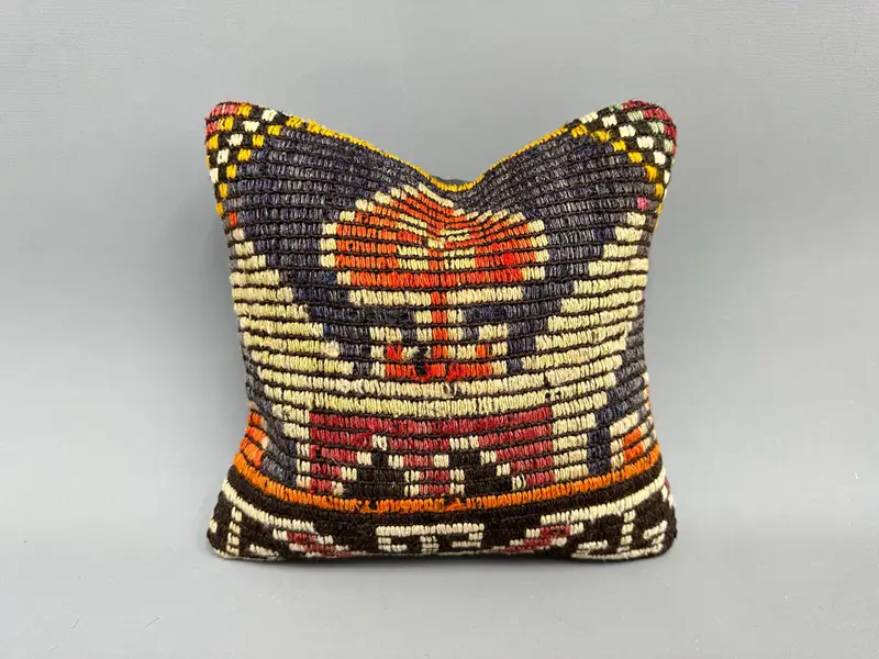 Handgefertigtes südwestliches Kelim-Kissen in Orange und Beige, Vintage-Kissen