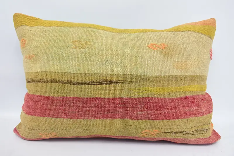 Boho Throw Pillow Cover, Handmade Kilim Cushion, 16x24 Green Cushion Cover, Pillow, Garden Pillow Cover, Pillow for Sofa, Turkish Kilim Pillow - 1