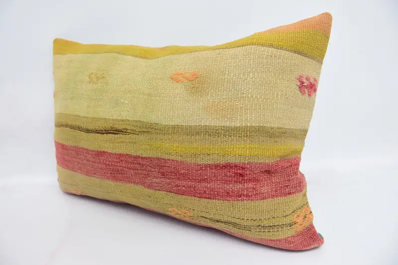 Boho Throw Pillow Cover, Handmade Kilim Cushion, 16x24 Green Cushion Cover, Pillow, Garden Pillow Cover, Pillow for Sofa, Turkish Kilim Pillow - 4