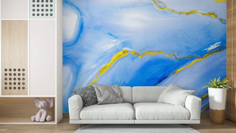 Blue Marble Wall Poster, Gold Marble Wall Art, Marble Wall Decals, Blue Gold Marble Paper Craft, Blue And Gold Wallpaper, Bright Wall Paper, - 7