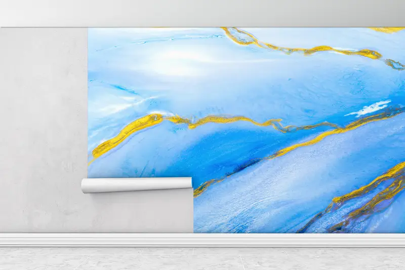 Blue Marble Wall Poster, Gold Marble Wall Art, Marble Wall Decals, Blue Gold Marble Paper Craft, Blue And Gold Wallpaper, Bright Wall Paper, - 8