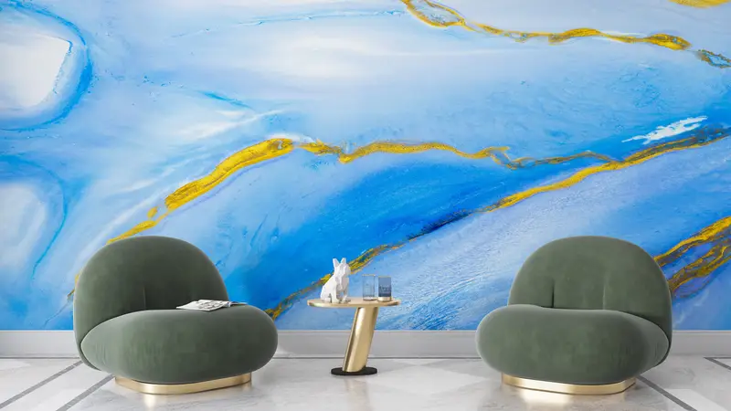 Blue Marble Wall Poster, Gold Marble Wall Art, Marble Wall Decals, Blue Gold Marble Paper Craft, Blue And Gold Wallpaper, Bright Wall Paper, - 2