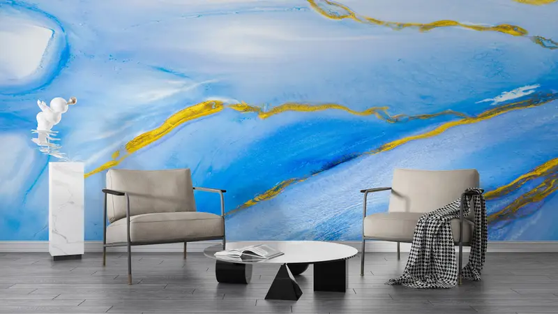 Blue Marble Wall Poster, Gold Marble Wall Art, Marble Wall Decals, Blue Gold Marble Paper Craft, Blue And Gold Wallpaper, Bright Wall Paper, - 5