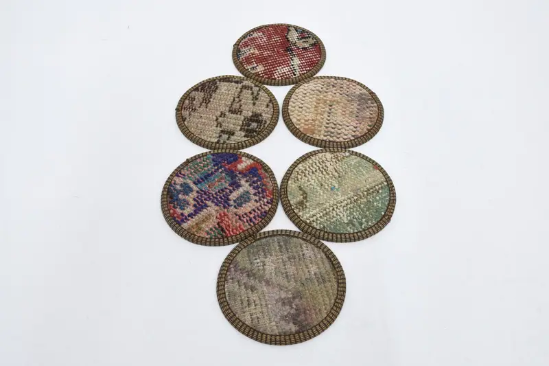 Blue and Red Woven Coaster Set, Unique Round Coasters