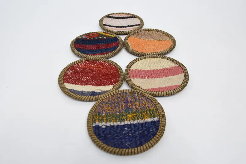 Red and Beige Woven Coasters, Durable and Stylish Drink Coasters