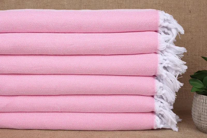 Toalla de mano turca en espiga rosa, algodón orgánico, 18 x 34 pulgadas
