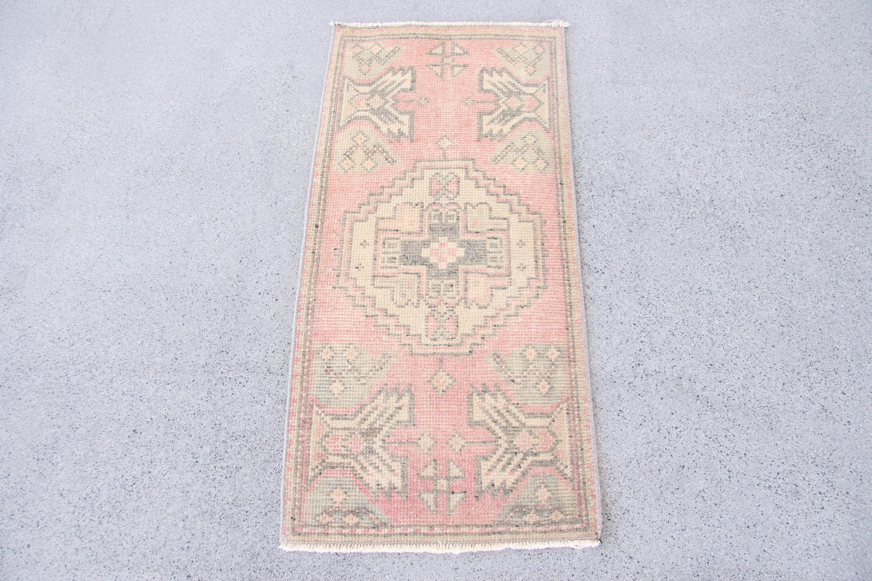 1.4x3.1 ft Vintage Turkish Rug, Small Rug, Pink Striped Rug - 1