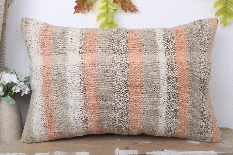 Kilim Pillow Cover, Vintage Kilim Throw Pillow, Handwoven Pillow Cover Cushion Case, Home Decor Pillow, 16x24 Brown Cushion Cover, Cushion - 2
