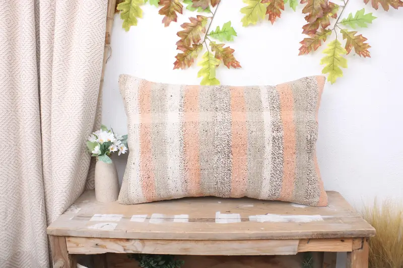 Kilim Pillow Cover, Vintage Kilim Throw Pillow, Handwoven Pillow Cover Cushion Case, Home Decor Pillow, 16x24 Brown Cushion Cover, Cushion - 1