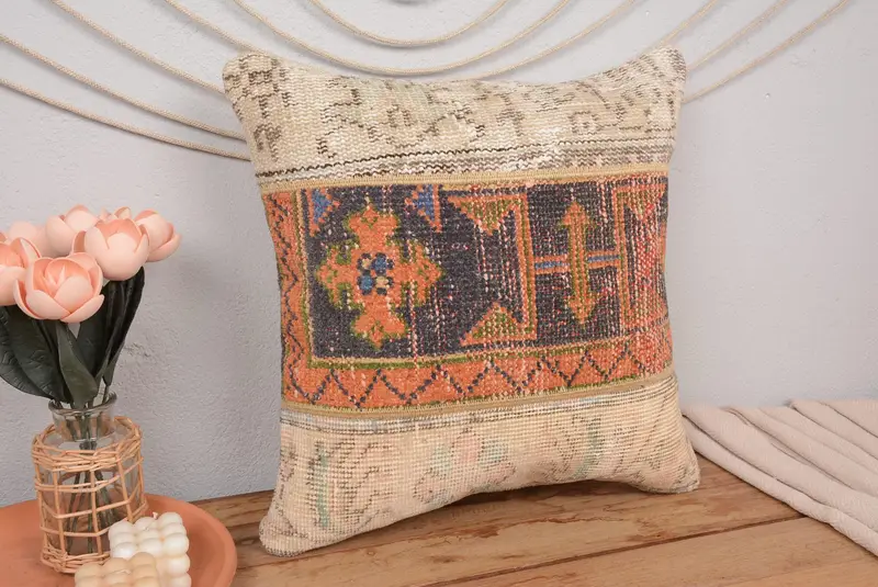 Patchwork-Wurfkissen in Beige und Bronze, 20 x 20 besticktes Kissen