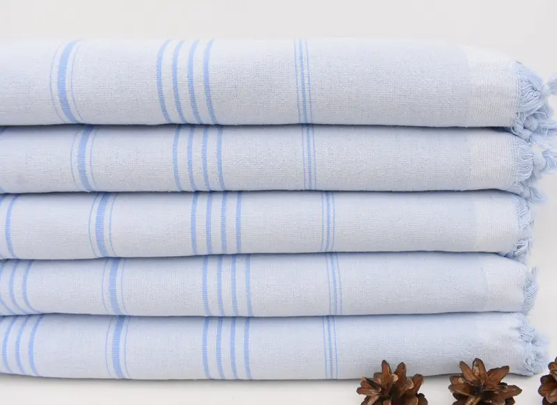 Friends Beach Towel, Blue Striped Terry, 67x36 Inches, Turkish Cotton