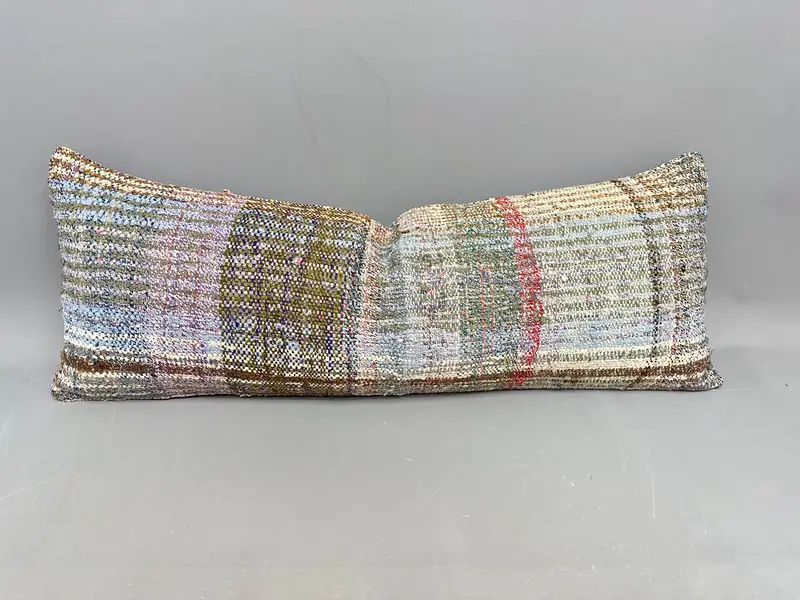 Handgewebter Kelim-Teppich-Kissenbezug, 16 x 42 Vintage-Wurfkissen