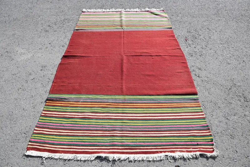 Vintage Rug, Area 4.3x7.3 ft Rug, Kilim Red Polka dot Rug - 1