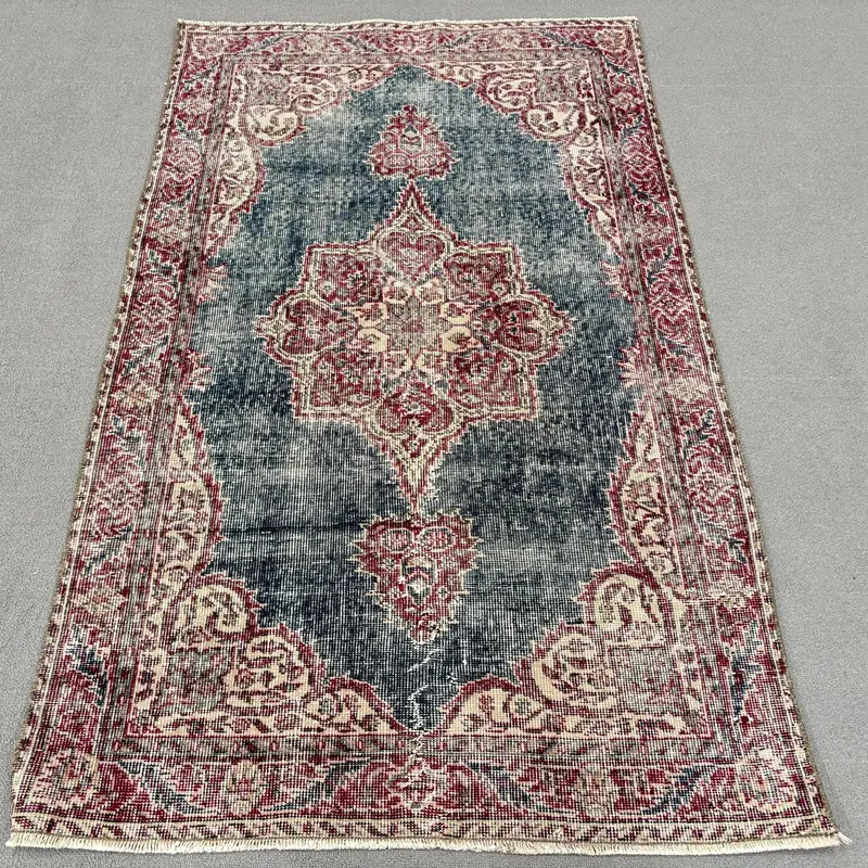 Blue Ikat Rug, 0.3x5.2 ft with Red Accents