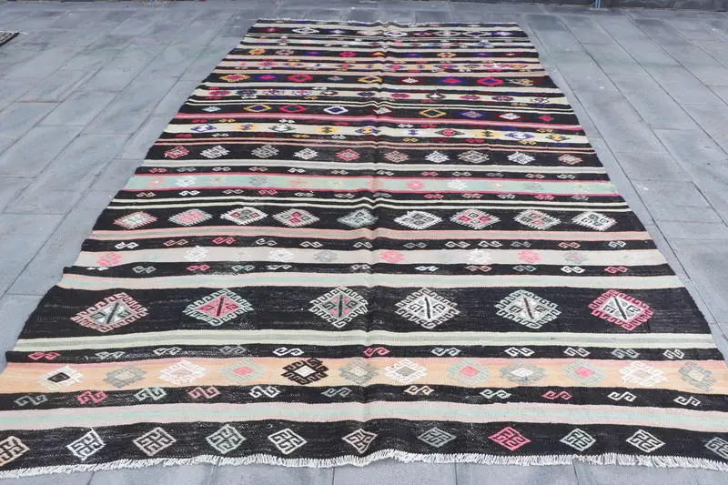 Black, Beige Camouflage Rug, 7,1x12,6 ft Chic Flooring