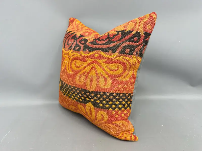 Handmade Cushion Case, Cozy Throw Cushion, 20x20 Orange Pillow, Pillow for Sofa, Pillow Sham, Home Decor Pillow, Boho Pillow - 3