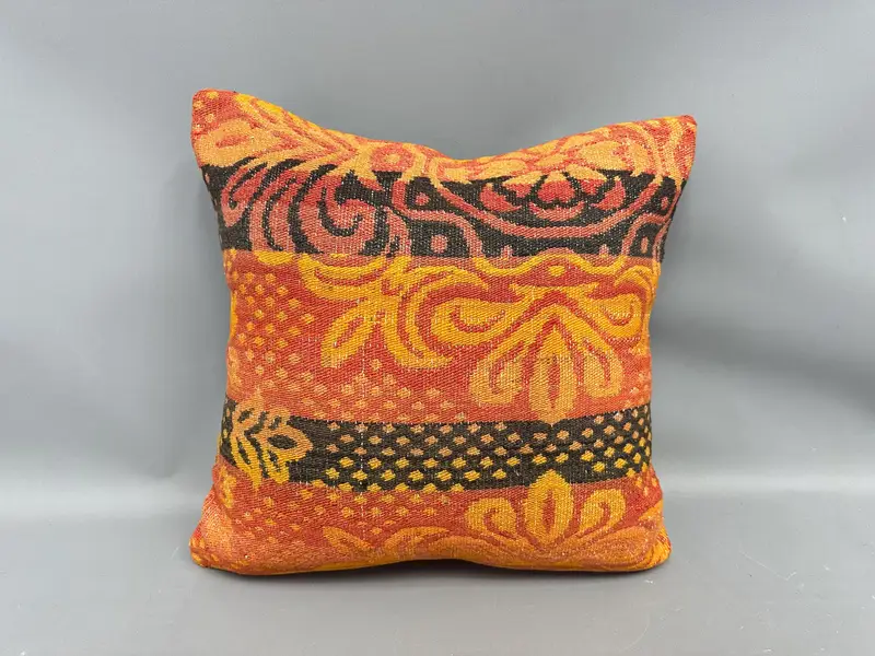 Handmade Cushion Case, Cozy Throw Cushion, 20x20 Orange Pillow, Pillow for Sofa, Pillow Sham, Home Decor Pillow, Boho Pillow - 4