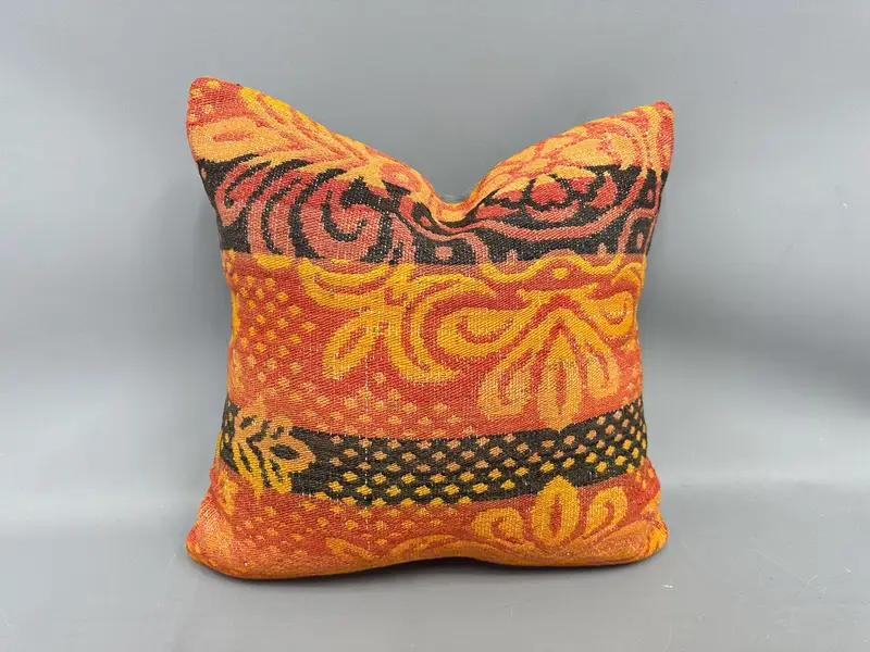 Handmade Cushion Case, Cozy Throw Cushion, 20x20 Orange Pillow, Pillow for Sofa, Pillow Sham, Home Decor Pillow, Boho Pillow - 1