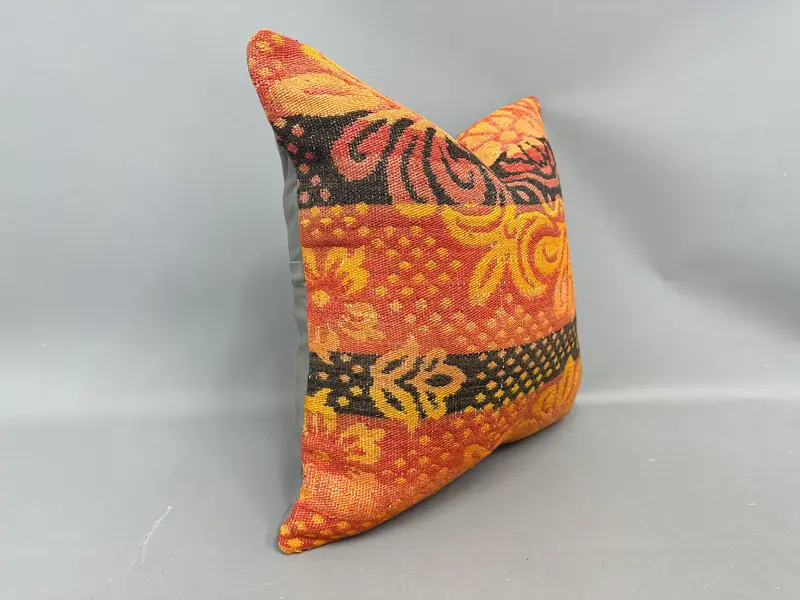 Handmade Cushion Case, Cozy Throw Cushion, 20x20 Orange Pillow, Pillow for Sofa, Pillow Sham, Home Decor Pillow, Boho Pillow - 2
