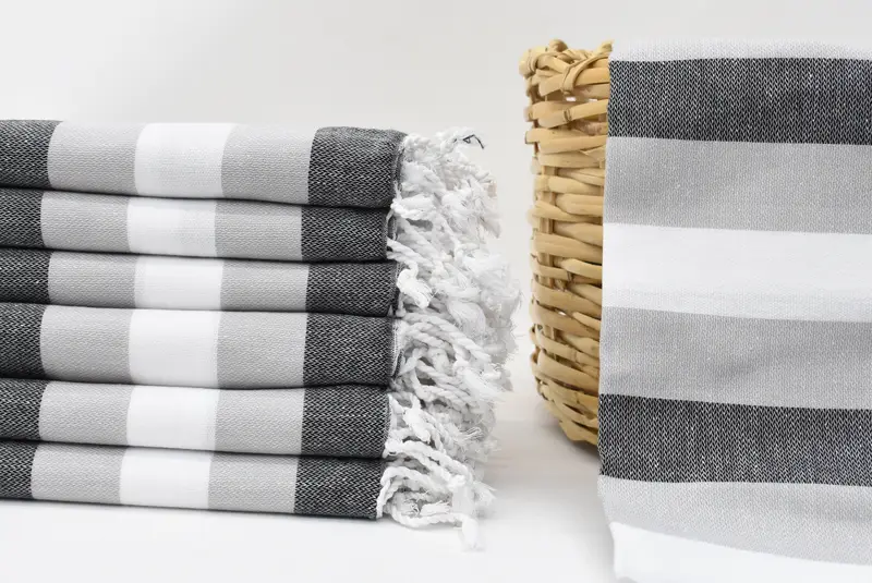 Spa Towel Black-Gray Striped Turkish Beach Towel, 70x40 Inches