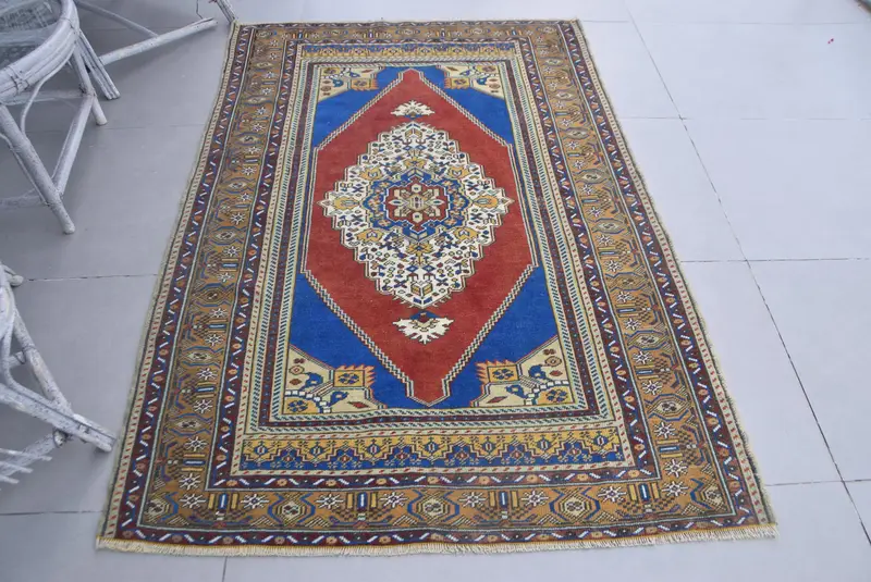Oushak Rug, 4.2x6.1 ft Turkish Rug, Red Oriental Rug Wool - 1