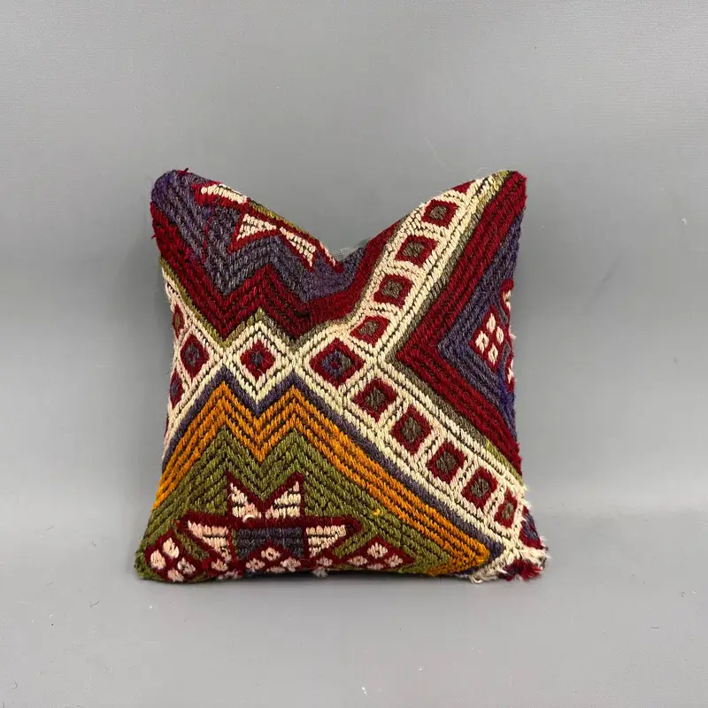 12x12 Green Cushion Cover, Throw Kilim Pillow, Sofa Bolster Pillow Sham, Cushion Case, Turkish Pillow, Ethnical Kilim Rug Pillow - 1