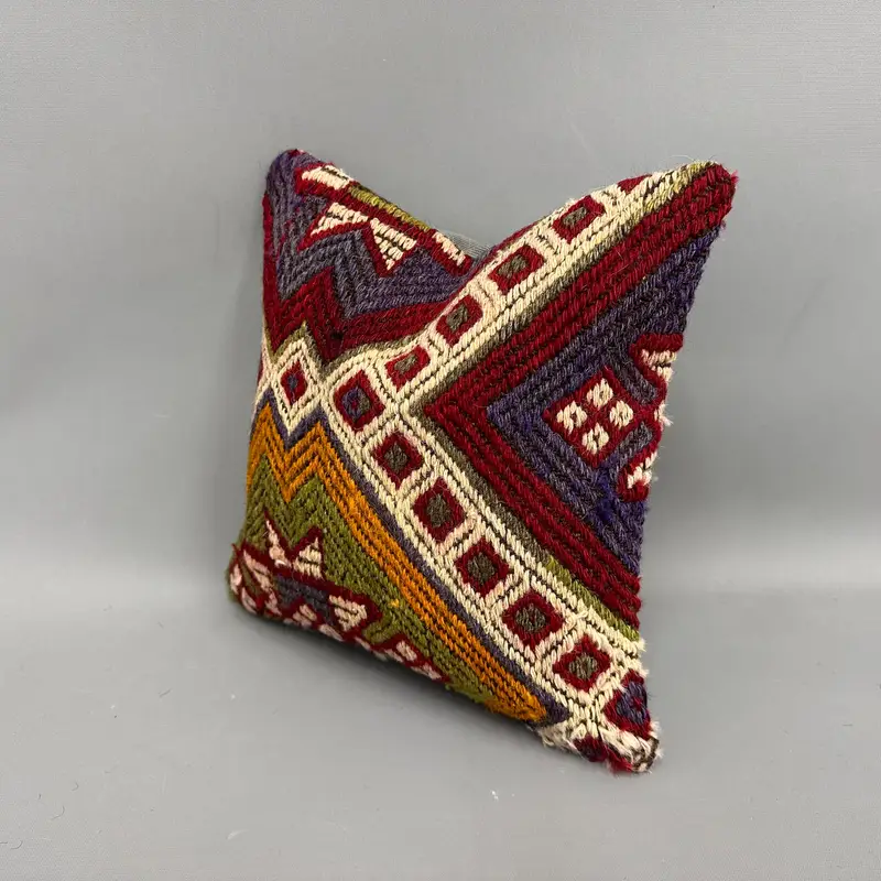 12x12 Green Cushion Cover, Throw Kilim Pillow, Sofa Bolster Pillow Sham, Cushion Case, Turkish Pillow, Ethnical Kilim Rug Pillow - 3