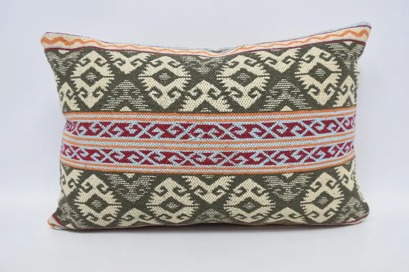 Kilim Cushion Sham, Pillow, Boho Pillow Sham Cover, Ethnical Kilim Rug Pillow, Square Throw Pillow Sham, 16x24 White Cushion - 5