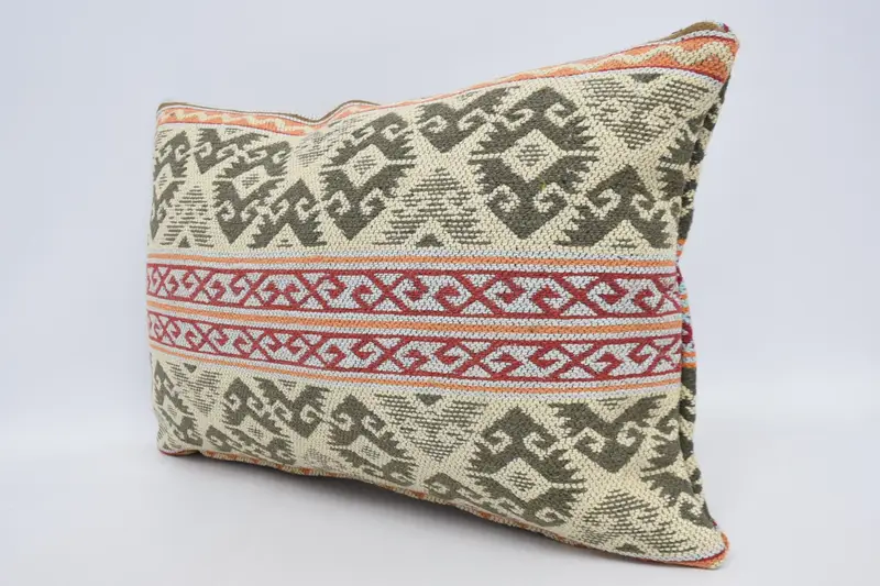Kilim Cushion Sham, Pillow, Boho Pillow Sham Cover, Ethnical Kilim Rug Pillow, Square Throw Pillow Sham, 16x24 White Cushion - 4
