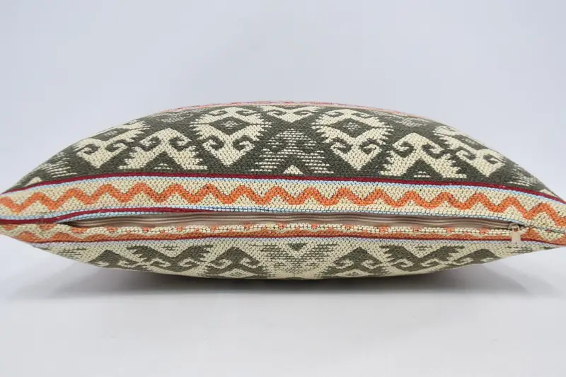 Kilim Cushion Sham, Pillow, Boho Pillow Sham Cover, Ethnical Kilim Rug Pillow, Square Throw Pillow Sham, 16x24 White Cushion - 6