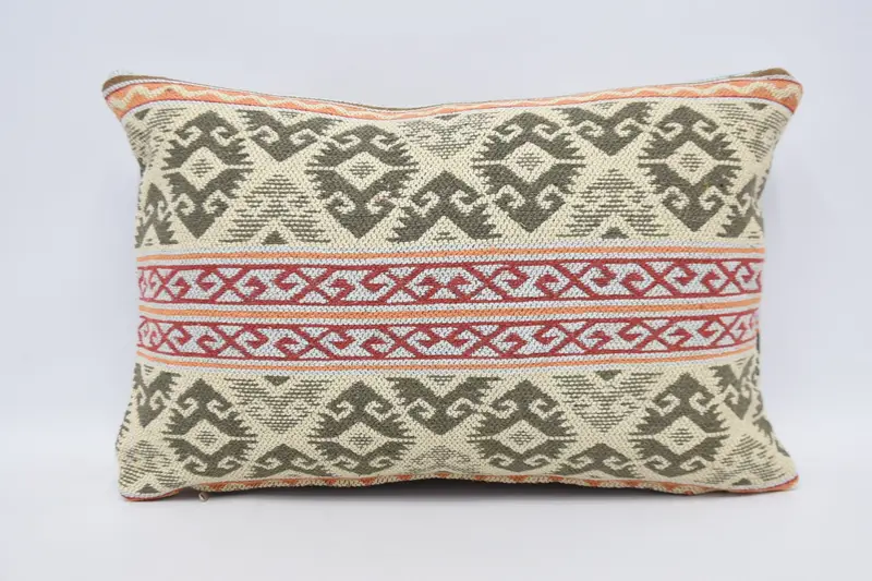 Kilim Cushion Sham, Pillow, Boho Pillow Sham Cover, Ethnical Kilim Rug Pillow, Square Throw Pillow Sham, 16x24 White Cushion - 1