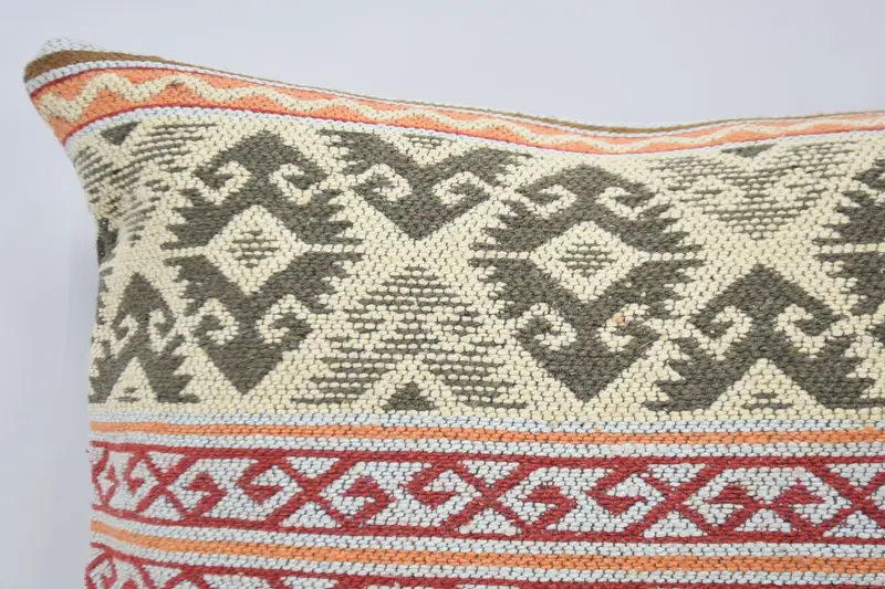 Kilim Cushion Sham, Pillow, Boho Pillow Sham Cover, Ethnical Kilim Rug Pillow, Square Throw Pillow Sham, 16x24 White Cushion - 2
