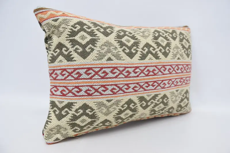 Kilim Cushion Sham, Pillow, Boho Pillow Sham Cover, Ethnical Kilim Rug Pillow, Square Throw Pillow Sham, 16x24 White Cushion - 3