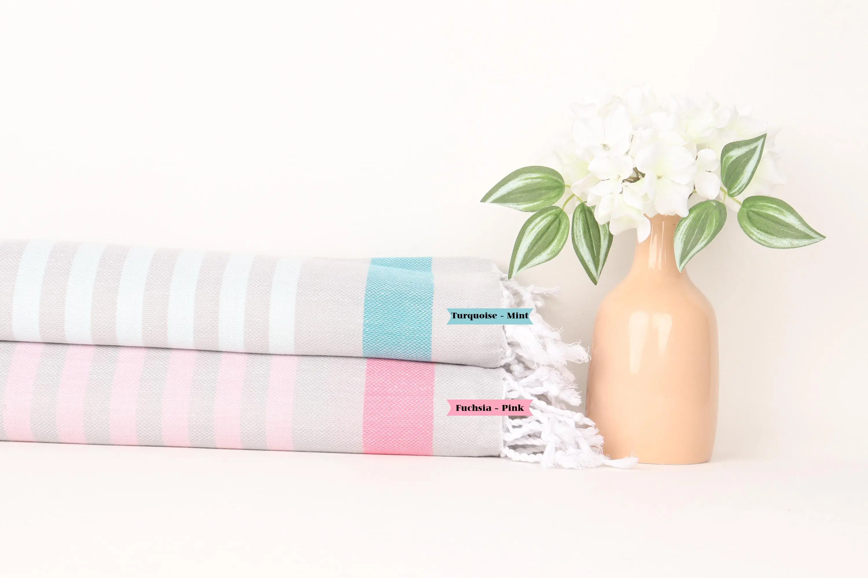 Personalized Beach Towel Monogrammed Turkish Cotton Beige Stripes, 40x70 Inches - 1