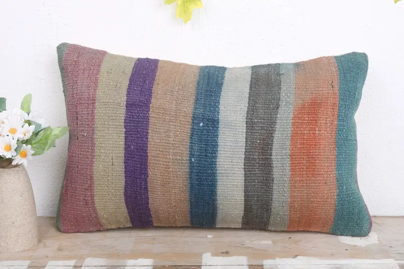Pillow Sham, Vintage Pillow, Kilim Pillow Cover, Southwestern Pillow Sham, Interior Designer Pillow, 12x20 Blue Cushion Case - 2