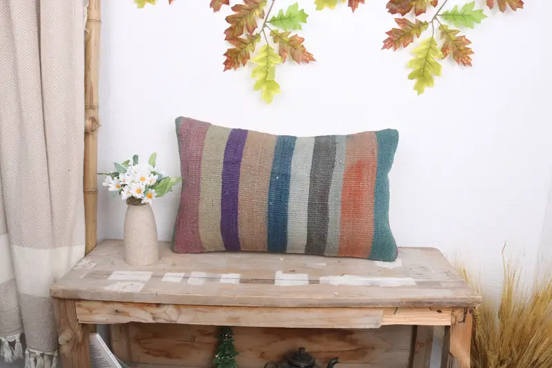 Pillow Sham, Vintage Pillow, Kilim Pillow Cover, Southwestern Pillow Sham, Interior Designer Pillow, 12x20 Blue Cushion Case - 1